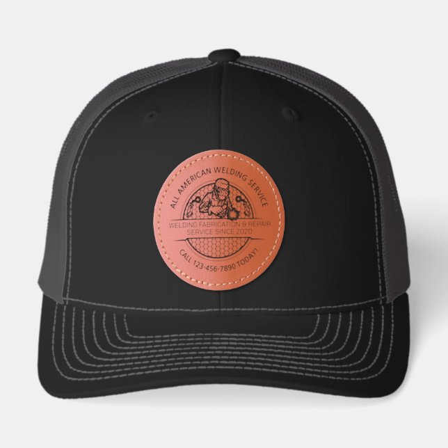 Customize Welding Contractor Logo Work Promo Leather Patch Hat (Front)