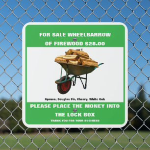 Customize Wheelbarrow of Firewood For Sale Metal Sign