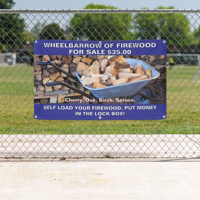 Customize Wheelbarrow of Firewood For Sale Rustic Banner (Insitu)