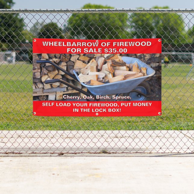 Customize Wheelbarrow of Firewood For Sale Rustic Banner (Insitu)