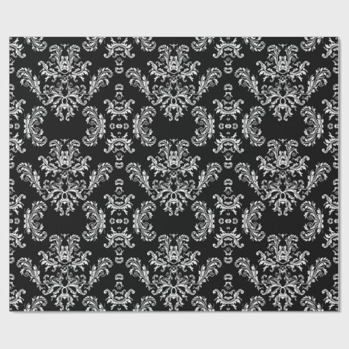 Customize White and Black vintage damask Wrapping Paper Zazzle