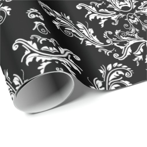 Customize White and Black vintage damask Wrapping Paper Zazzle