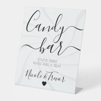 Customize: White Retro Swirls Wedding Candy Bar Pedestal Sign