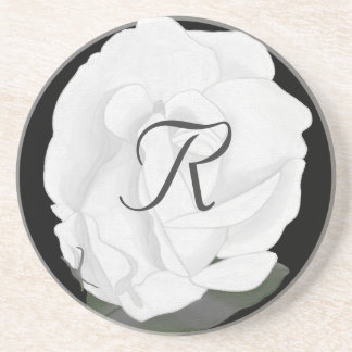 Customize White Rose Monogram Coasters