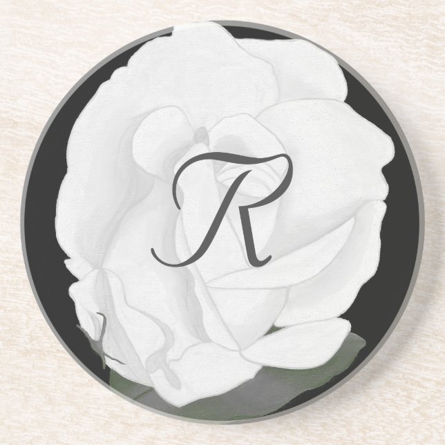 Customize White Rose Monogram Coasters (Front)