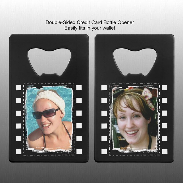 Customize with 2 photos black and white credit card bottle opener (Creator Uploaded)