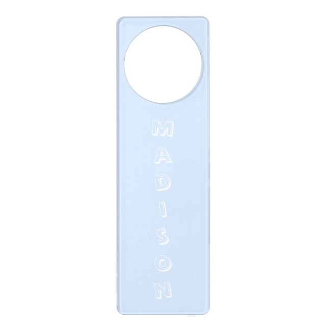 Customize with Kids name, text light blue white Door Hanger (Front)