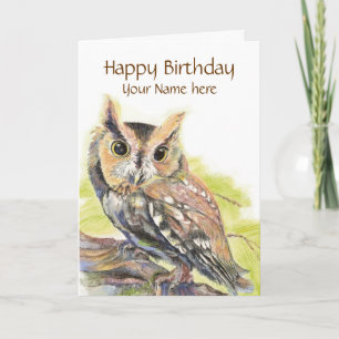 Customize with Name, Cute Owl Bird, Birthday Card