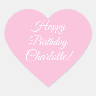 Customize with name, Happy Birthday, light pink Heart Sticker