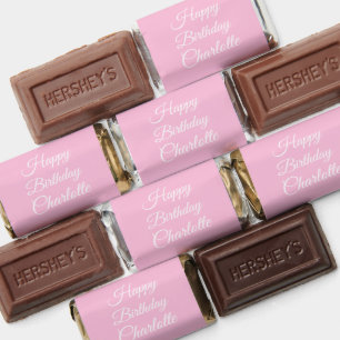 Customize with name, Happy Birthday, light pink Hershey's Miniatures