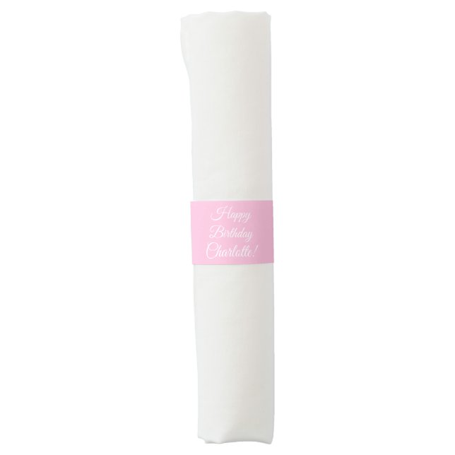 Customize with name, Happy Birthday, light pink Napkin Bands (Front)