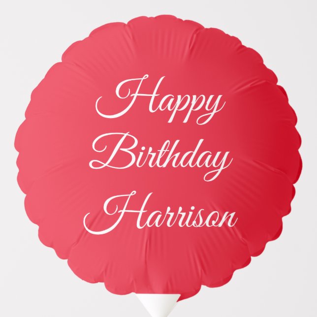 Customize with name, Happy Birthday, red white Balloon (Front)
