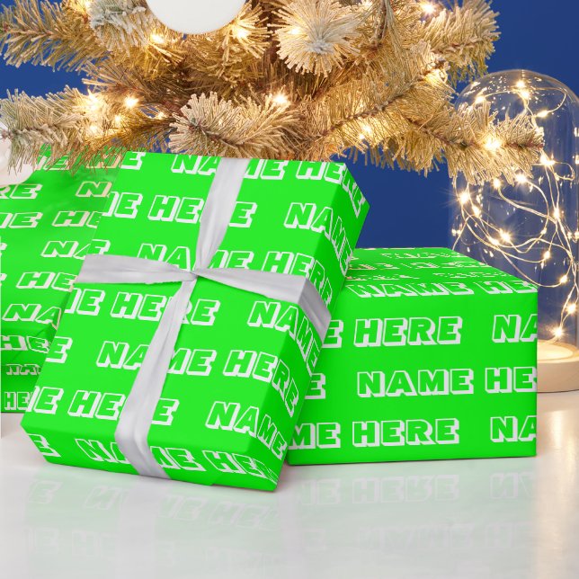 Customize with Name, Text Birthday Gift neon green Wrapping Paper (Holidays)