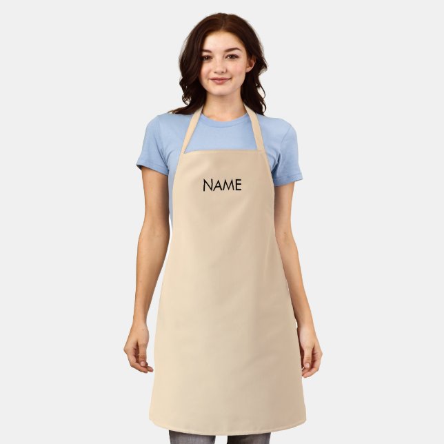 Customize with name, text minimalist bisque pastel apron (Worn)