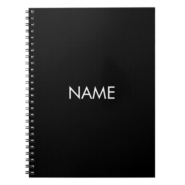 Customize with name, text minimalist black white notebook (Front)
