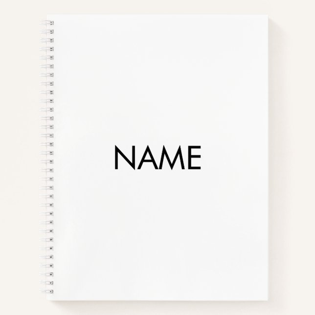 Customize with name, text minimalist black white notebook (Front)