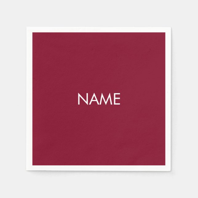 Customize with name, text minimalist burgundy napkins (Front)