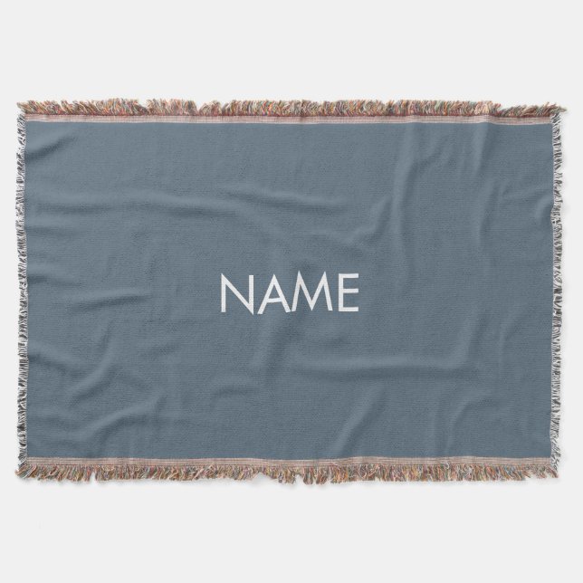 Customize with name, text minimalist grey / blue throw blanket (Front)