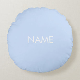 Customize with name, text minimalist light blue round pillow