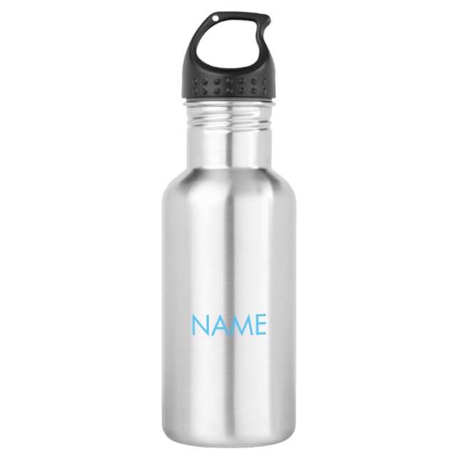 Customize with name, text minimalist light blue stainless steel water bottle (Front)