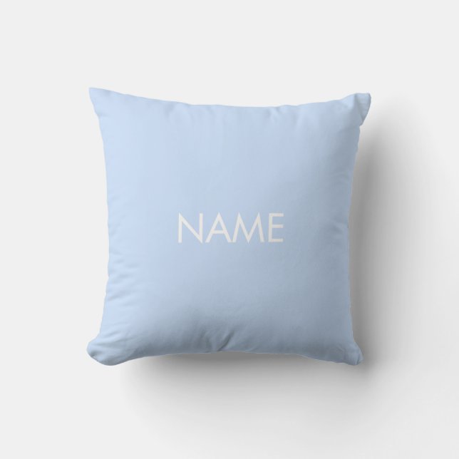 Customize with name, text minimalist light blue throw pillow (Front)