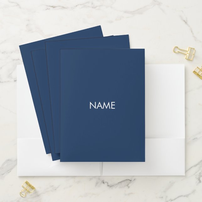 Customize with name, text minimalist navy blue pocket folder (In Situ)