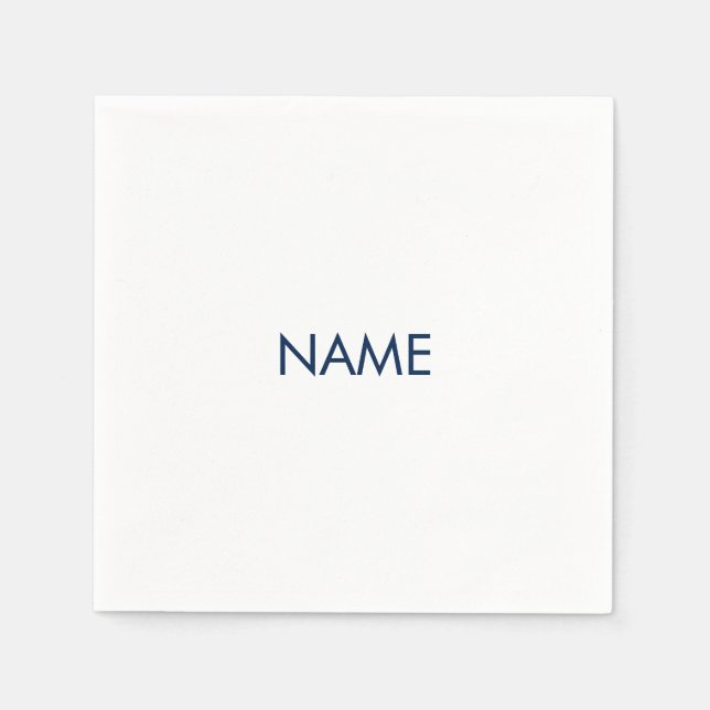 Customize with name, text minimalist navy white napkins (Front)