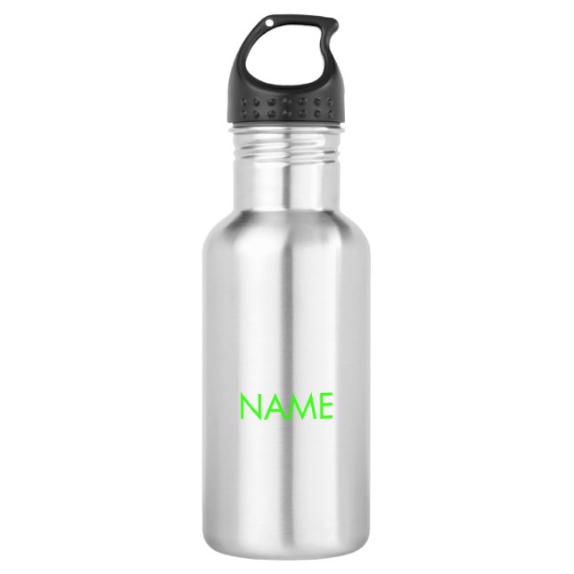 Customize with name, text minimalist neon green stainless steel water bottle (Front)