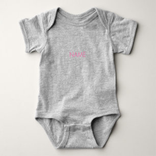 Customize with name, text minimalist pink grey baby bodysuit