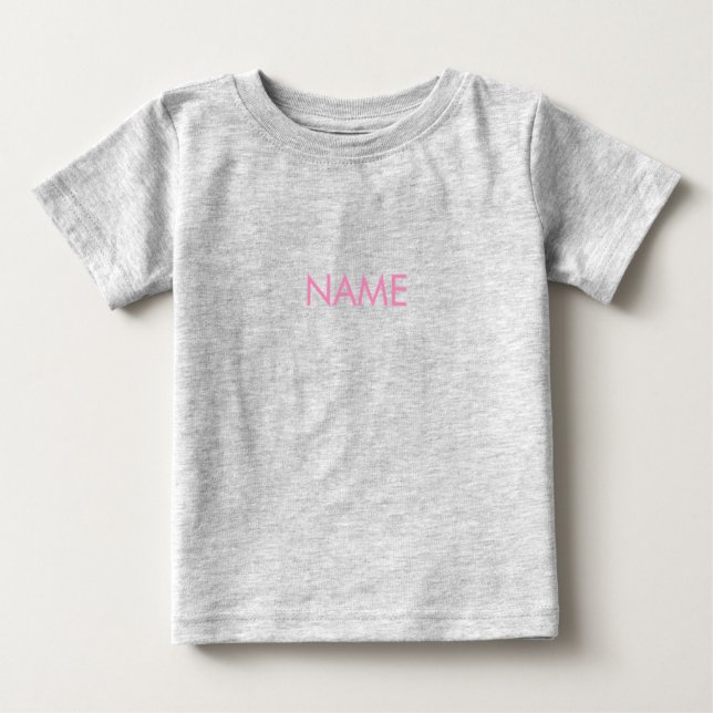 Customize with name, text minimalist pink letters baby T-Shirt (Front)