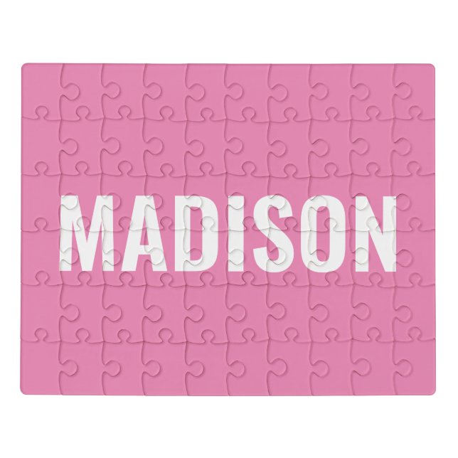 Customize with name, text, minimalist pink white jigsaw puzzle (Puzzle Horizontal)