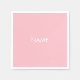 Customize with name, text minimalist pink white napkins