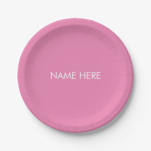 Customize with name, text minimalist pink white paper plates