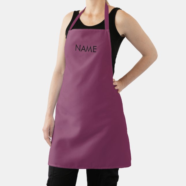 Customize with name, text minimalist plum black apron (Insitu)