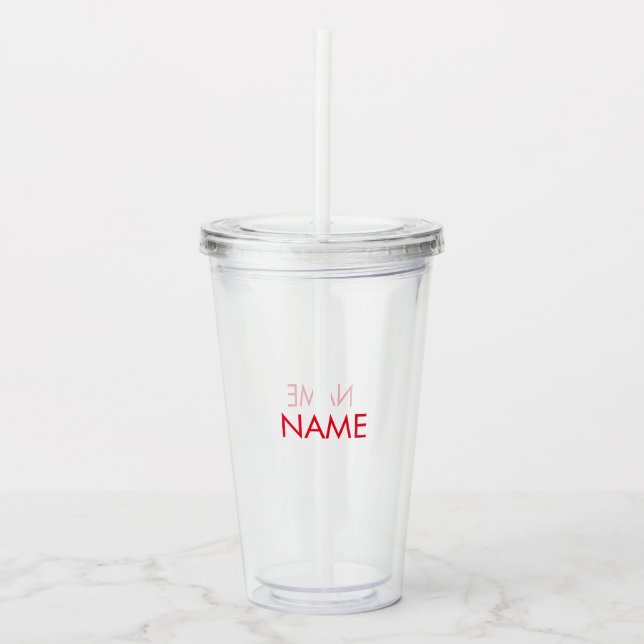 Customize with name, text minimalist red clear acrylic tumbler (Front)