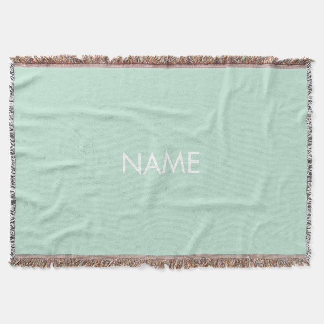 Customize with name, text minimalist seafoam mint throw blanket (Front)
