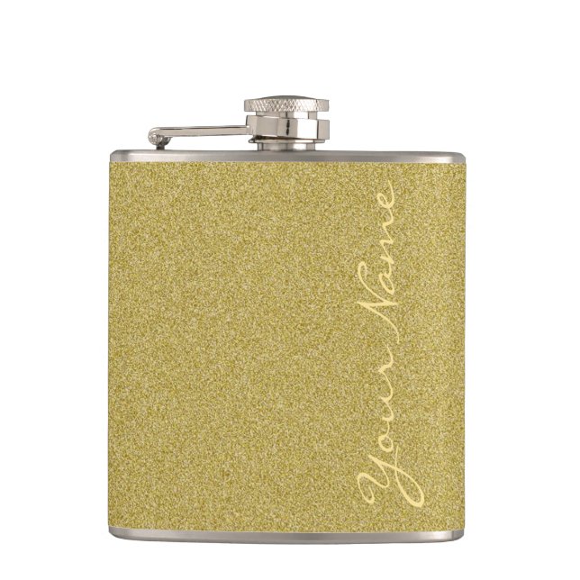 Customize With Name - Trendy Glitter Gold Flask (Front)