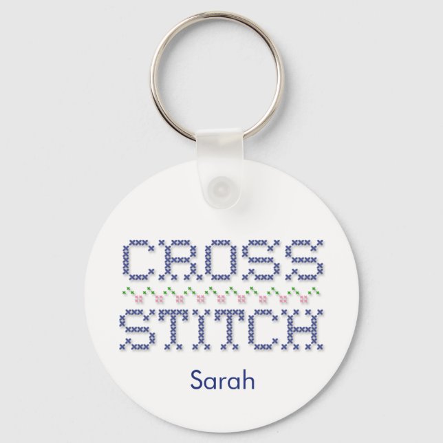 Customize with your name. Cross Stitch Keychain (Front)