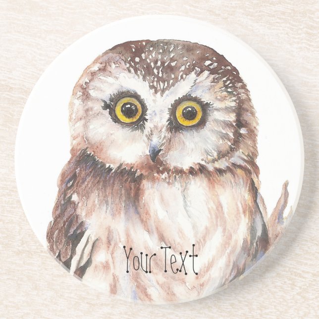 Customize with your Name Funny Owl - Bird, Nature Sandstone Coaster (Front)