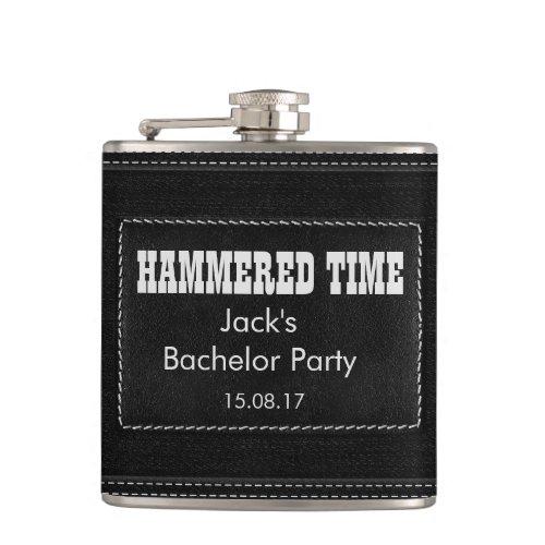Customize with your text _ black leather flask