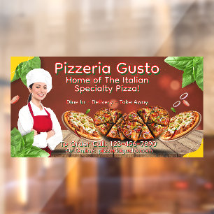 Customize Woman Chef Pizza Restaurant Promotional Window Cling