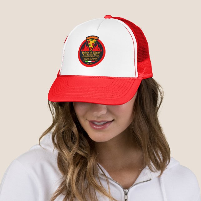 Customize Wood Fired Pizza Restaurant Promo Staff Trucker Hat (In Situ)