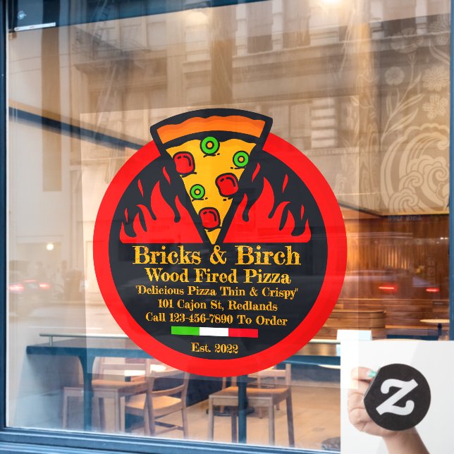 Customize Wood Fired Pizza Restaurant Promo Window Cling (Cafe Window)