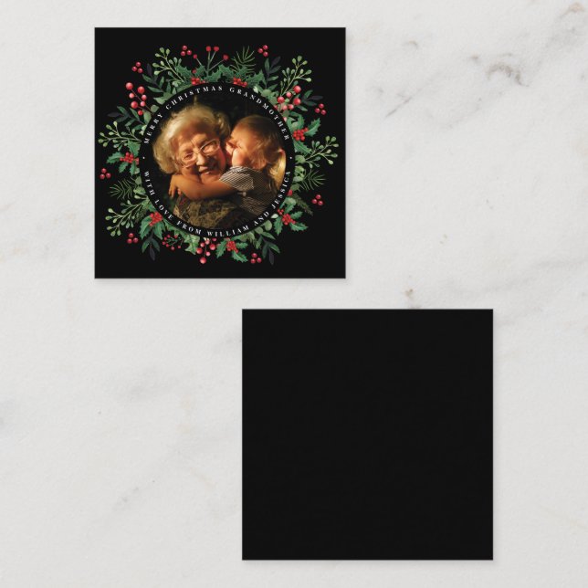 Customize Wreath Merry Christmas Grandmother Note Card (Front/Back)