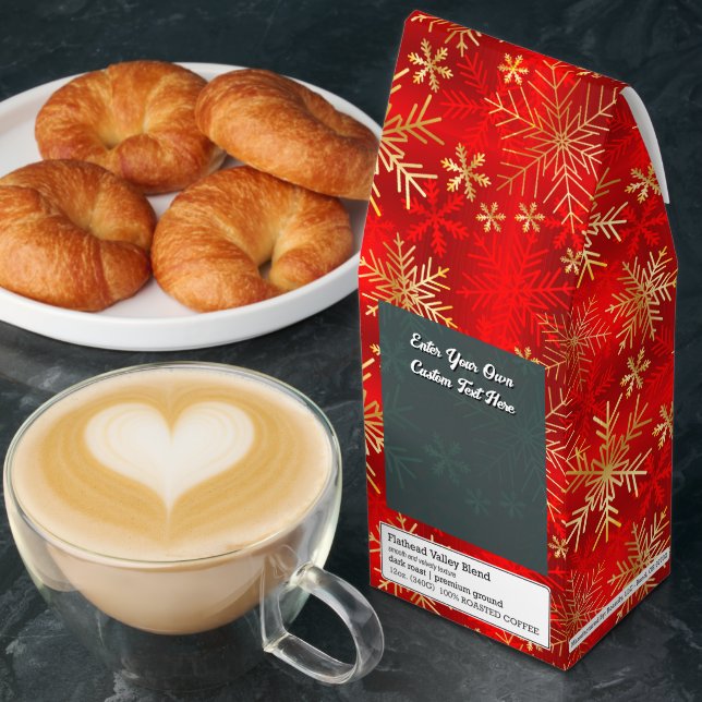 Customize Xmas Silver Gold Red Winter Snowflakes Roasted Coffee (Breakfast)