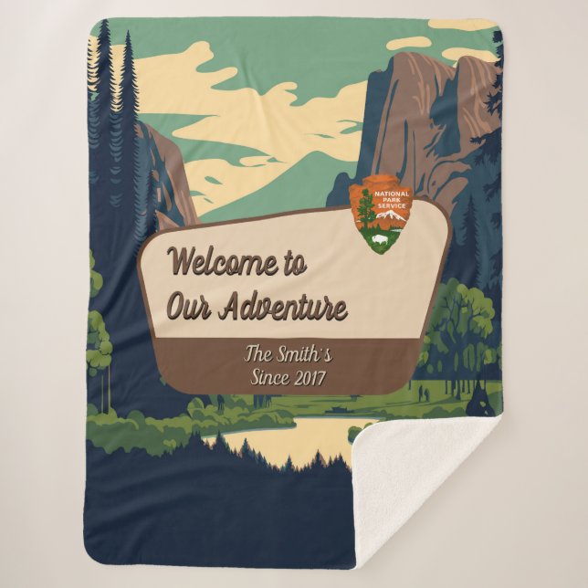 Customize Yosemite Valley Family Camping Adventure Sherpa Blanket (Front)