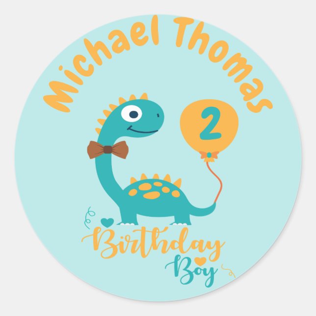 Customize Your Age Dino  Birthday Boy Classic Round Sticker (Front)
