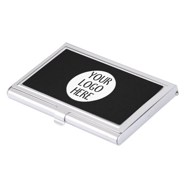 Customize Your Black White company logo Business Card Case (Front)