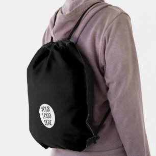 Customize Your Black White company logo Drawstring Bag