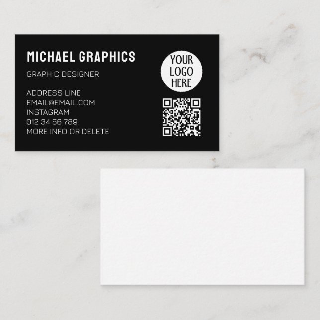Customize Your Black White company logo QR code  Business Card (Front/Back)